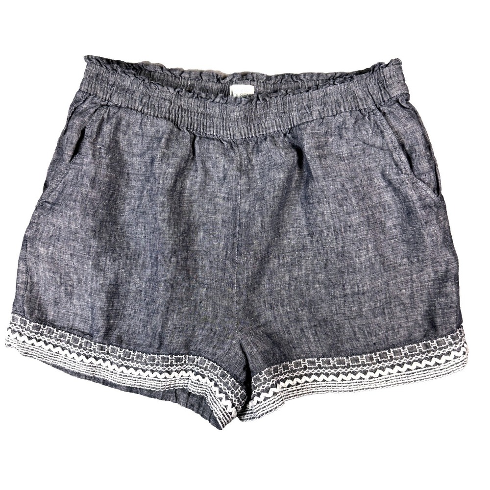 Sigrid Olsen Women's Large Shorts Blue 100% Linen Feminine Pockets Nautical Boho